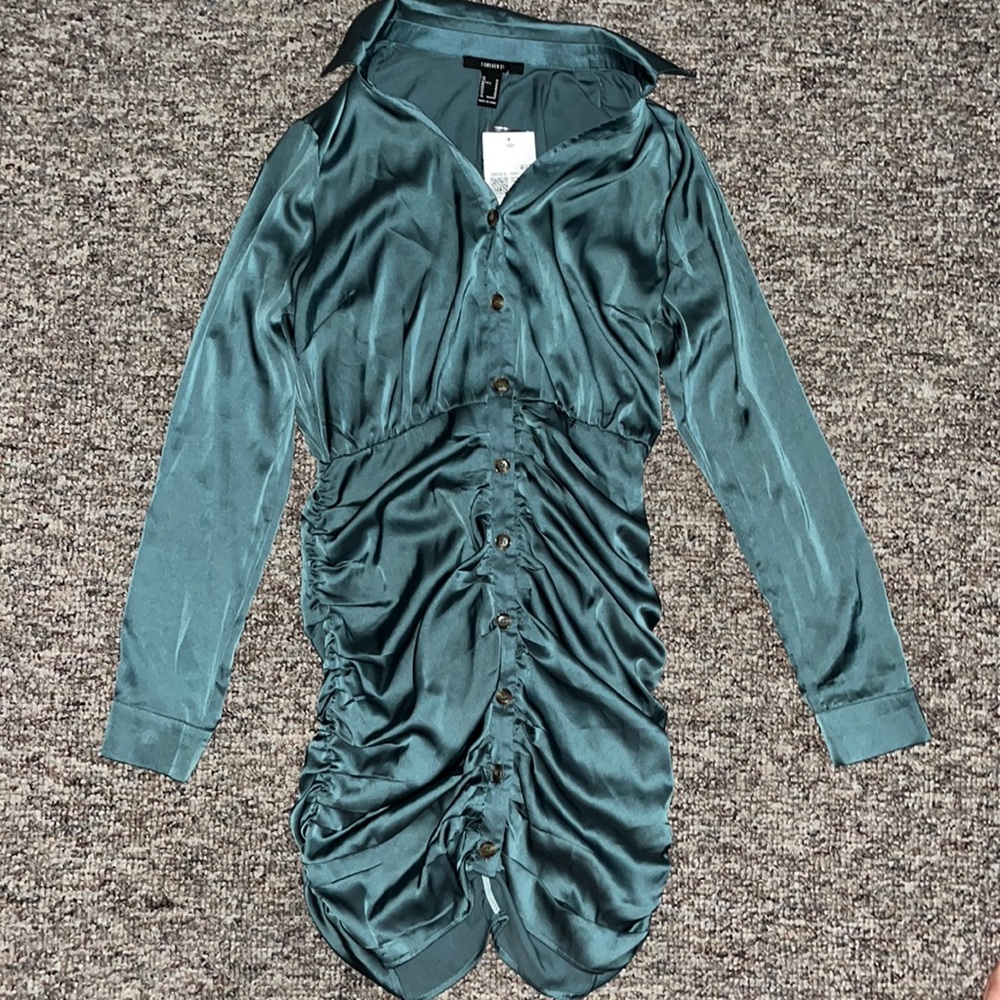 Teal satin dress